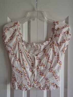 Aeropostale Floral Tie-Front Ruffled Crop Top Women's Size S